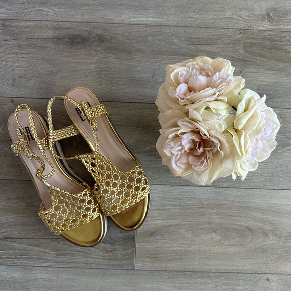 Anthropologie Shoes - BIBI LOU GOLD WEDGE HEELS | SZ 10